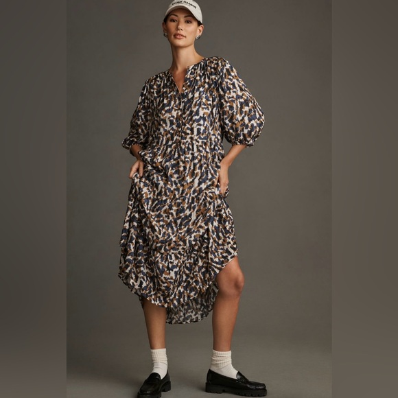 Velvet by Graham & Spencer For Anthro Ottilie Midi Dress Blue/Brown Size S NWT - Picture 6 of 16